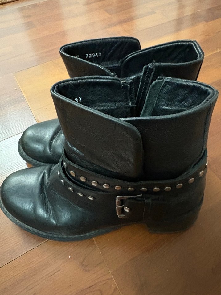 Siyah Tokalı Deri Biker Botlar - Görsel 3