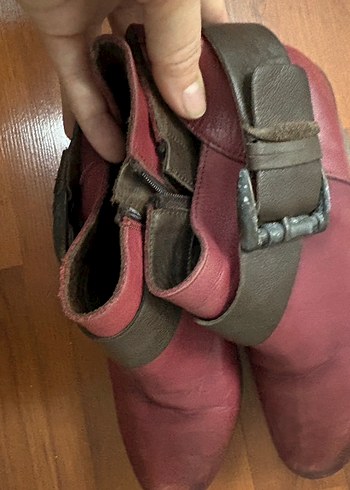 Bordo Deri Tokalı Kadın Bot - Görsel 9