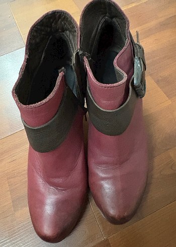 Bordo Deri Tokalı Kadın Bot - Görsel 7