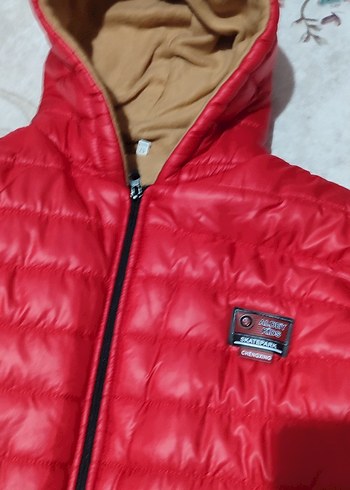 Kırmızı Kapüşonlu erkek polarlı Kışlık Mont - Görsel 4