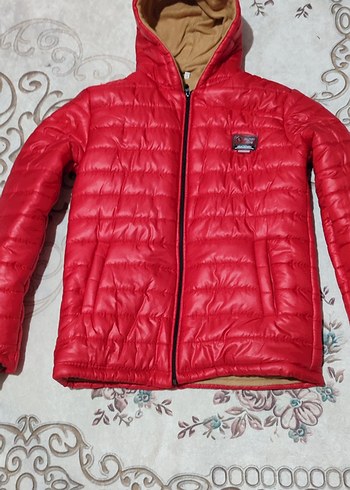 Kırmızı Kapüşonlu erkek polarlı Kışlık Mont - Görsel 2