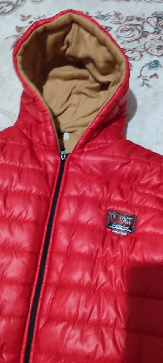 Kırmızı Kapüşonlu erkek polarlı Kışlık Mont - Görsel 4