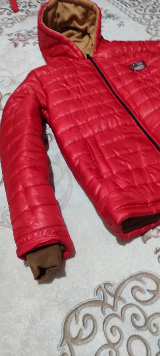 Kırmızı Kapüşonlu erkek polarlı Kışlık Mont - Görsel 3