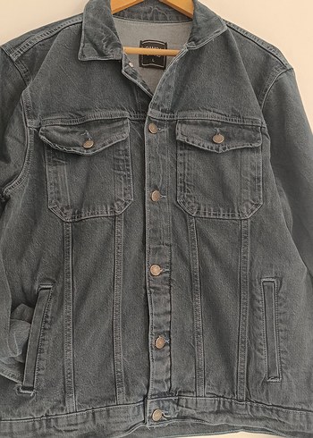 Gri Düğmeli unisex Denim Ceket - Görsel 4