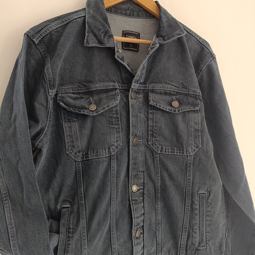 Gri Düğmeli unisex Denim Ceket - Görsel 2