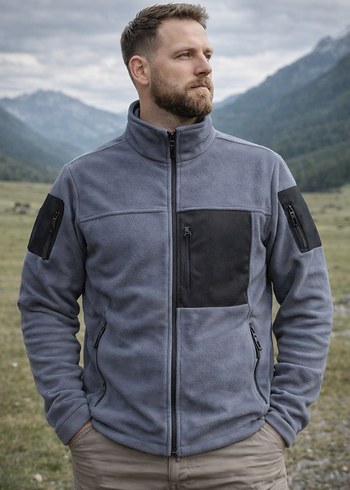 Gri Yüksek Yaka Fermuarlı Erkek Ceket - Görsel 2