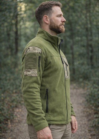 Kamuflaj Cepli Erkek Haki Polar Ceket - Görsel 2