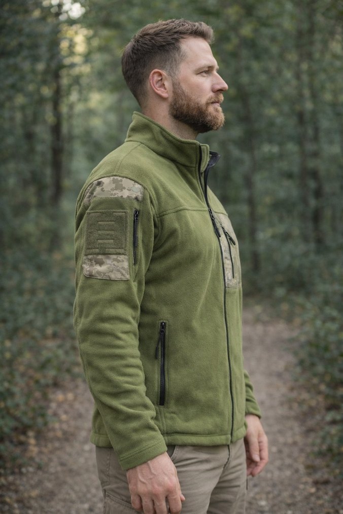 Kamuflaj Cepli Erkek Haki Polar Ceket - Görsel 2
