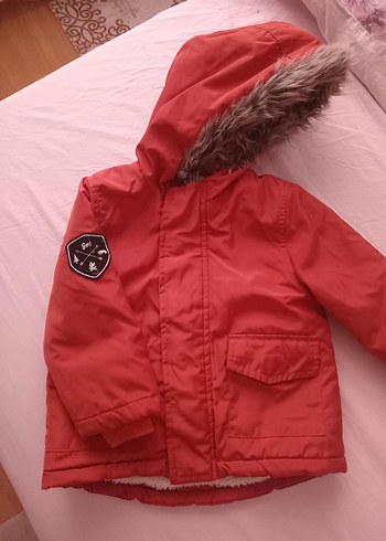 Kürklü Kapüşonlu tiremit renk Çocuk Mont - Görsel 4