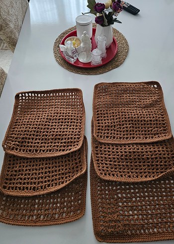 Bohem Tarzı Kahverengi Örgü Amerikan Servis - Görsel 5