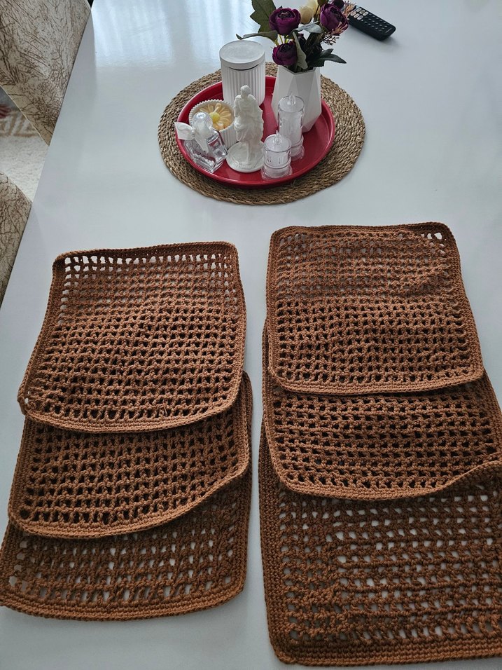 Bohem Tarzı Kahverengi Örgü Amerikan Servis - Görsel 5