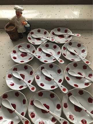 Porselen çay tabağı ve kaşığı 11 adet