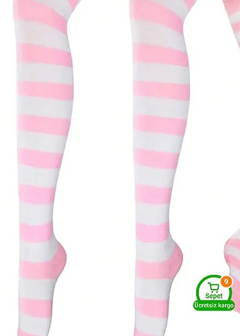 Pembe Çizgili anime corap diz üstü - Görsel 2