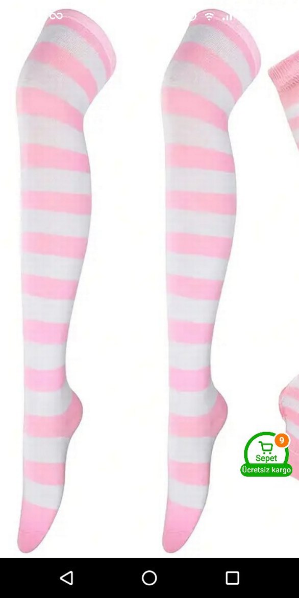 Pembe Çizgili anime corap diz üstü - Görsel 2
