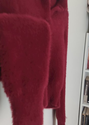 Bordo V Yakalı Kadın Triko Kazak - Görsel 4