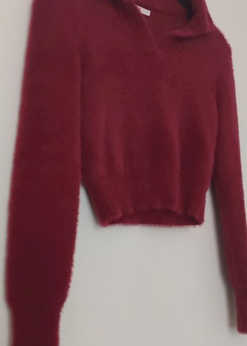 Bordo V Yakalı Kadın Triko Kazak - Görsel 2