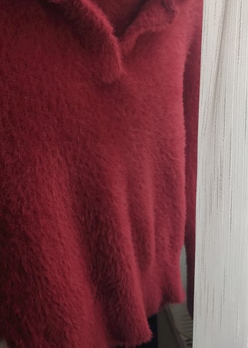 Bordo V Yakalı Kadın Triko Kazak - Görsel 11