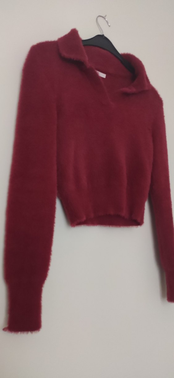 Bordo V Yakalı Kadın Triko Kazak - Görsel 2