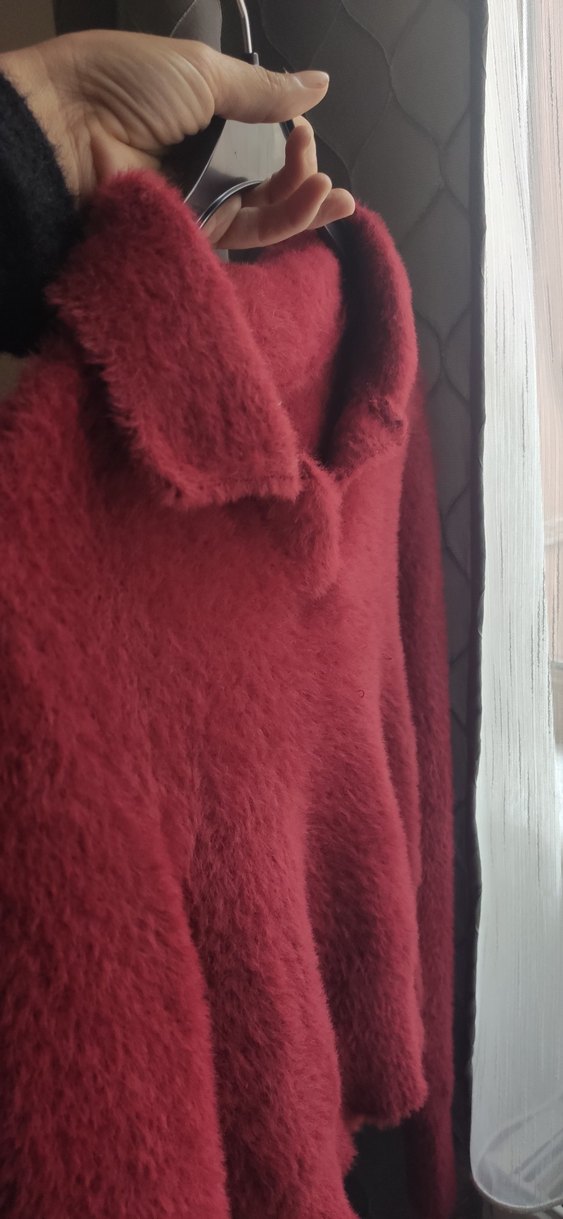 Bordo V Yakalı Kadın Triko Kazak - Görsel 3