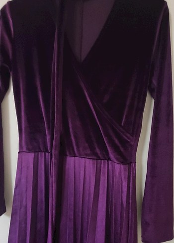Mor Uzun Kollu Pilili Uzun Elbise - Görsel 2