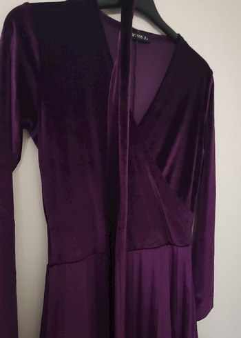 Mor Uzun Kollu Pilili Uzun Elbise - Görsel 3