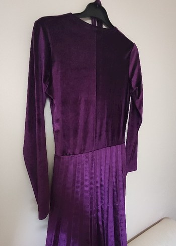 Mor Uzun Kollu Pilili Uzun Elbise - Görsel 8