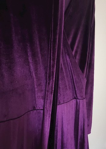 Mor Uzun Kollu Pilili Uzun Elbise - Görsel 7