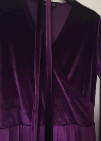 Mor Uzun Kollu Pilili Uzun Elbise - Görsel 10