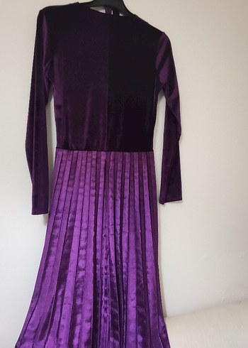 Mor Uzun Kollu Pilili Uzun Elbise - Görsel 6