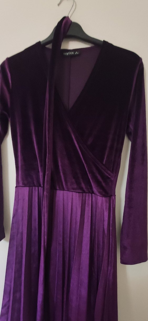 Mor Uzun Kollu Pilili Uzun Elbise - Görsel 2