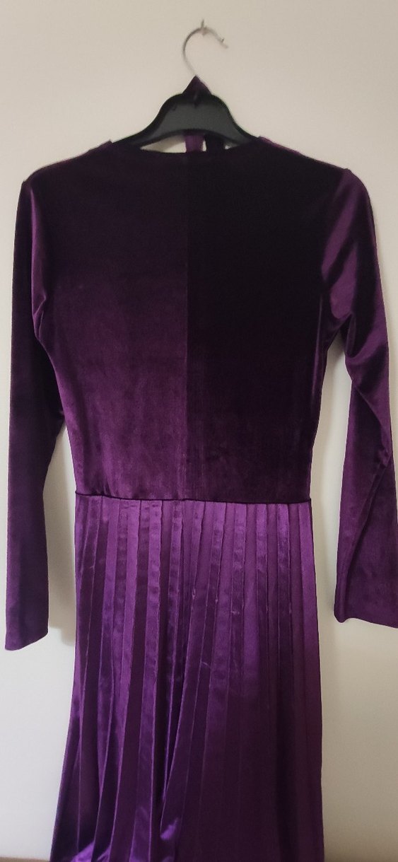 Mor Uzun Kollu Pilili Uzun Elbise - Görsel 4