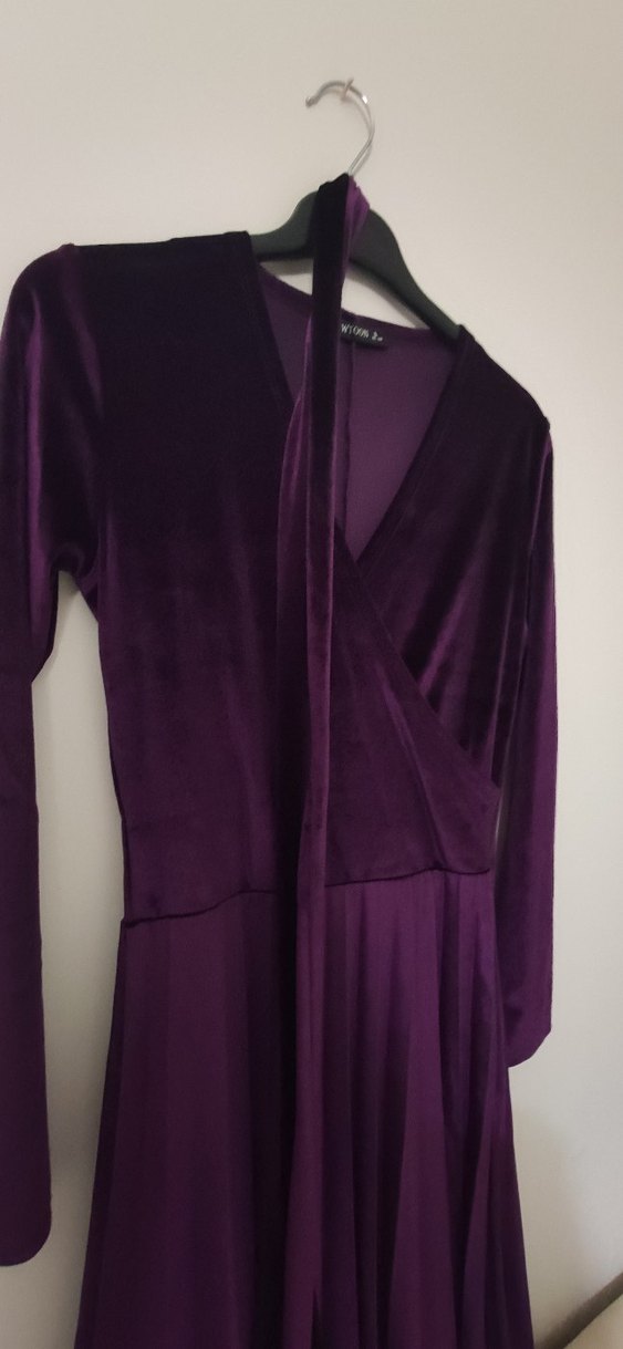 Mor Uzun Kollu Pilili Uzun Elbise - Görsel 3