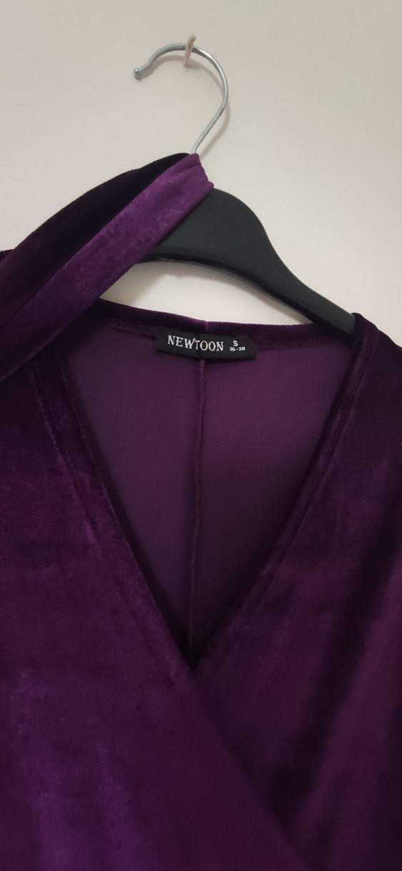 Mor Uzun Kollu Pilili Uzun Elbise - Görsel 5