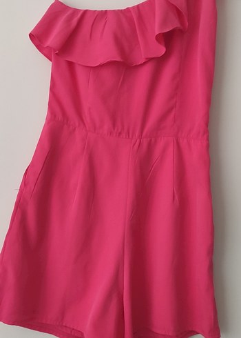 BERSHKA Pembe Straplez Fırfırlı Kadın Tulum