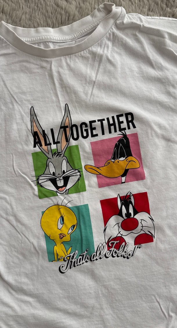 Beyaz Baskılı Kız Tişörtü, Kısa Kollu, Rahat Kesim - Görsel 2