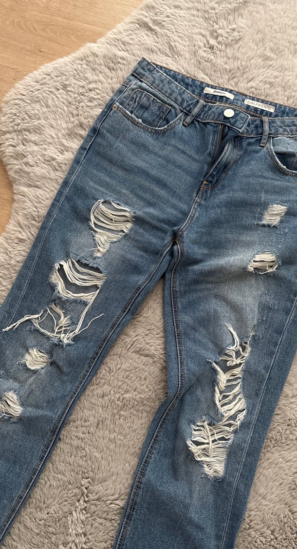 Kadın Mavi Yırtık Denim Pantolon - Görsel 2