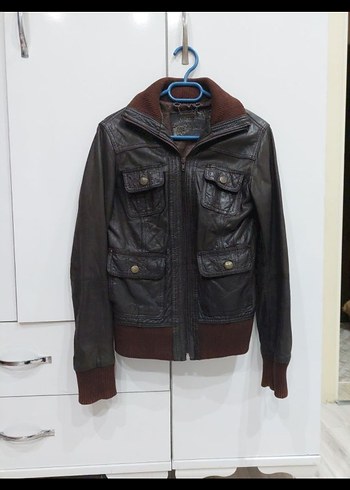 Kahverengi Deri Biker Ceket