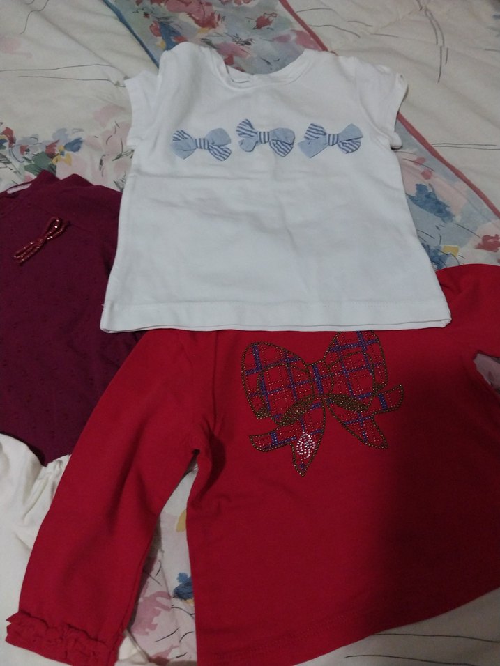 Kız Çocuk Uzun Kollu Pamuklu Kırmızı Baskılı Tişört - Görsel 2