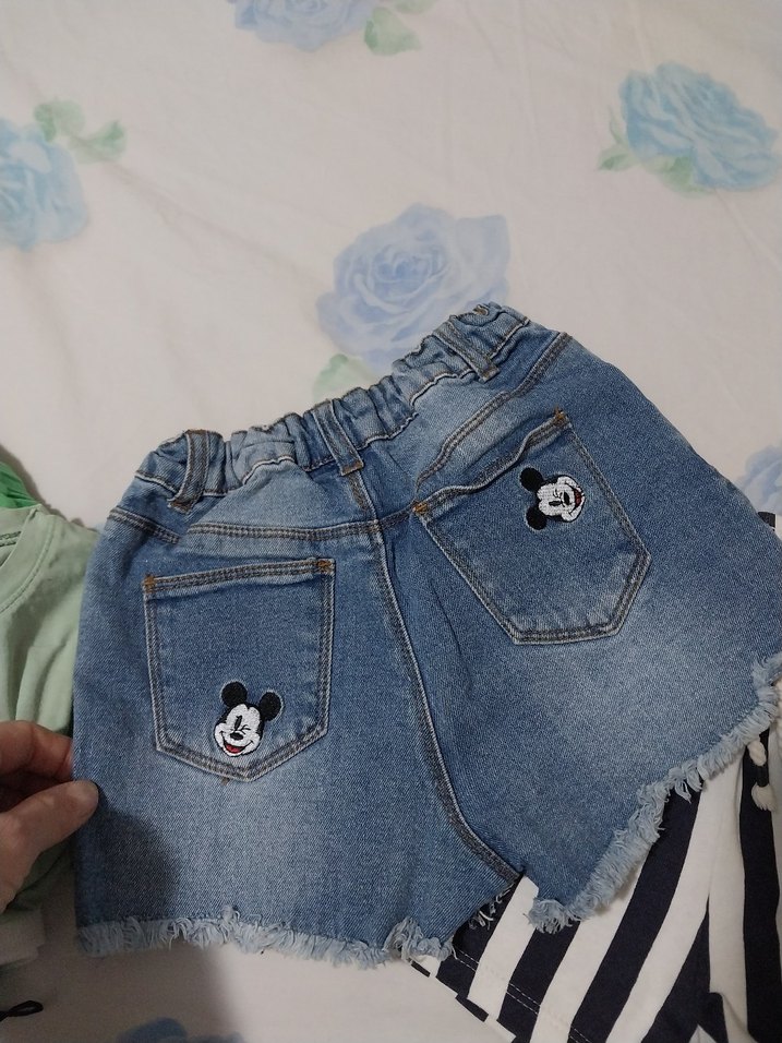 Nakışlı Mavi Kız Kot Şort 7/8 yaş - Görsel 4