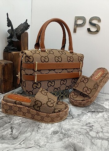 37 Beden camel Renk Gucci çanta terlik takım