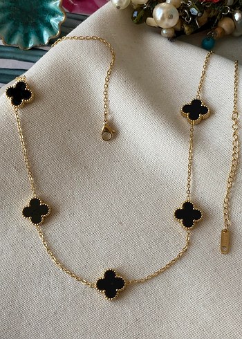 Çelik cleef siyah yonca kolye