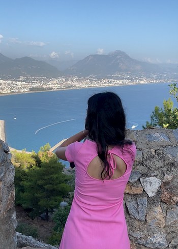 Pembe sırt detaylı Kadın Elbise