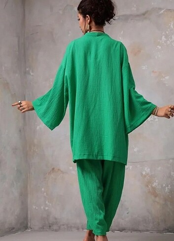 l Beden yeşil Renk İkili Kimono Takım 