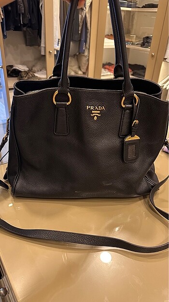  Beden siyah Renk Prada siyah Vitello Daino Leather