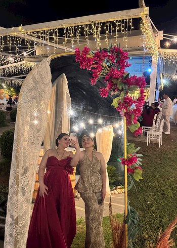 Bordo Drapeli Uzun Abiye Elbise - Görsel 6