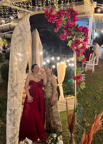 Bordo Drapeli Uzun Abiye Elbise - Görsel 4