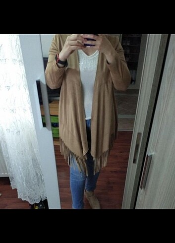 Zara marka süet taba püsküllü ceket