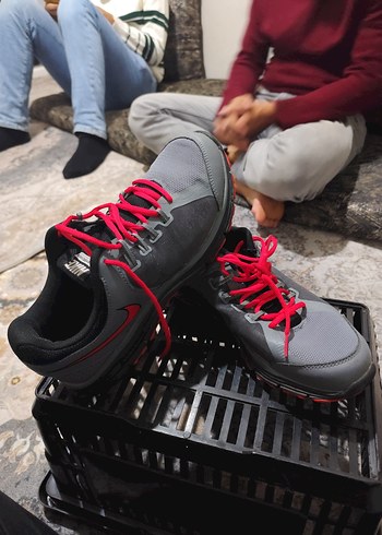 Gri Nike Spor Ayakkabı Kırmızı Bağcıklı - Görsel 10