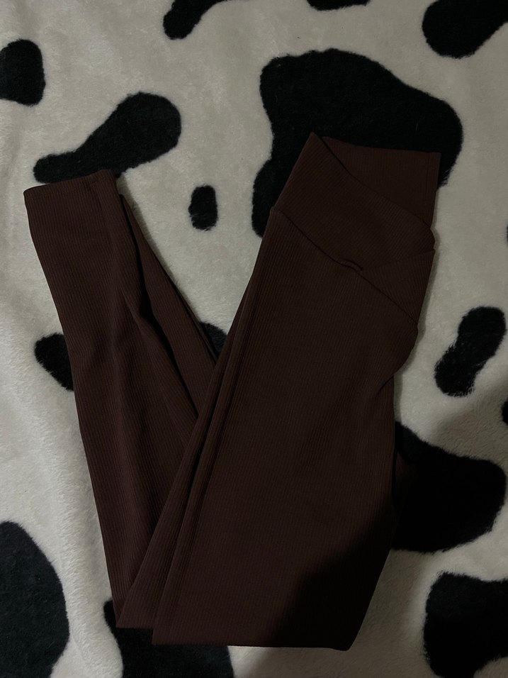 Kahverengi Basic fitilli Kadın Tayt - Görsel 2