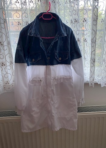 40 Beden Şeffaf Detaylı Kadın Midi Denim Ceket
